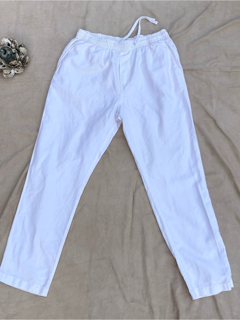 🧭 NAUTICA Classic Fit White Drawstring Linen-Blend Pants - M